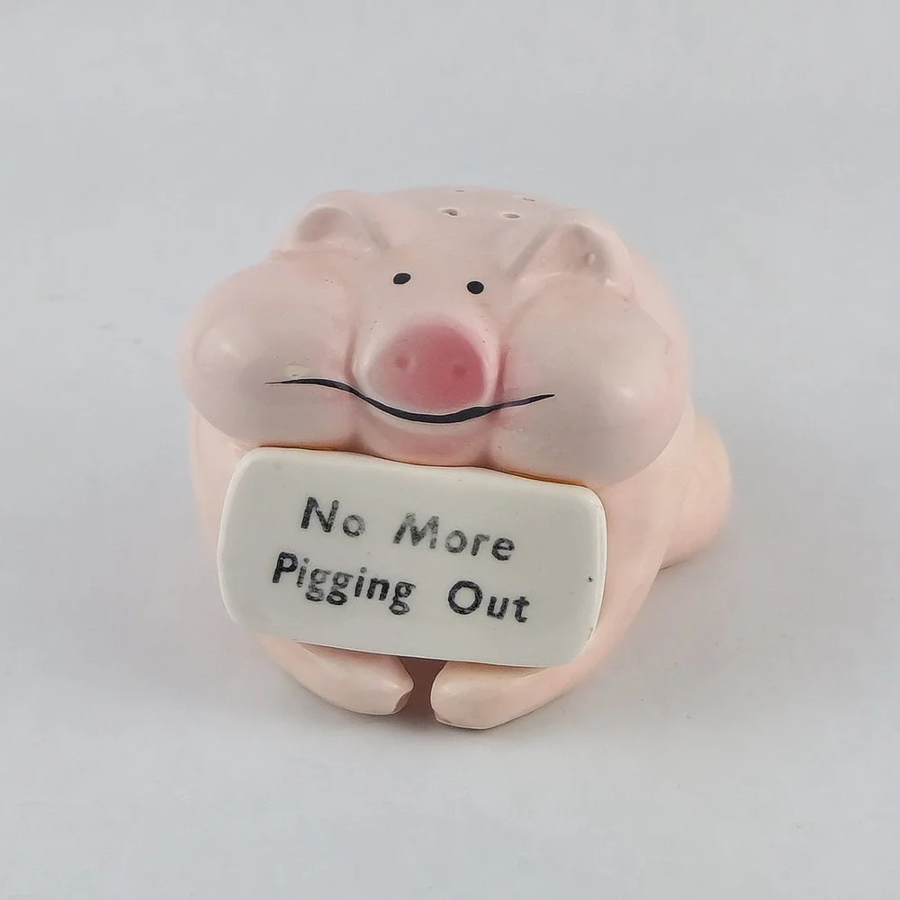 Vintage Pink Piggy No More Pigging Out Pepper Shaker Ceramic Novelty Pig Taiwan
